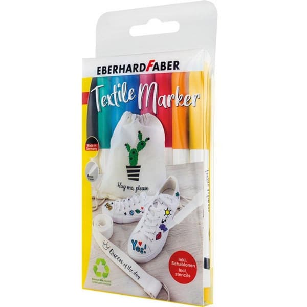 Eberhard Faber Tekstil Marker 8 stykker i etui + 4 stencils med skabeloner