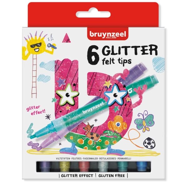Bruynzeel Glitter Filtpennor 6 delar