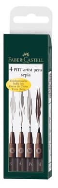 Miniatyrbillede 1 af 5: Faber Castell FC-167101 Tegnepen Faber-Castell Pitt Artist Pen 4-delt etui Mørk Sepia