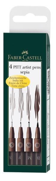 Faber Castell FC-167101 Tegnepen Faber-Castell Pitt Artist Pen 4-delt etui Mørk Sepia