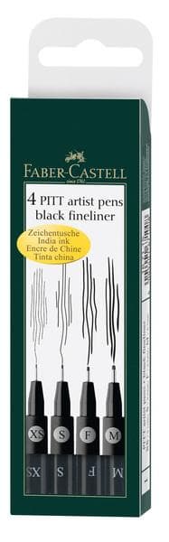 Faber Castell FC-167115 Ritpenna Faber-Castell Pitt Artist Pennfodral 4 delar Svart M/F/S/XS