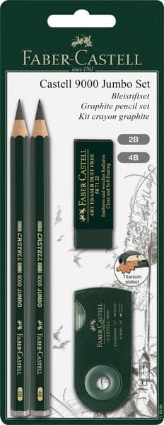 Faber Castell FC-119398 blyantsæt Faber-Castell 9000 Jumbo 2B, 4B, viskelæder og spidser