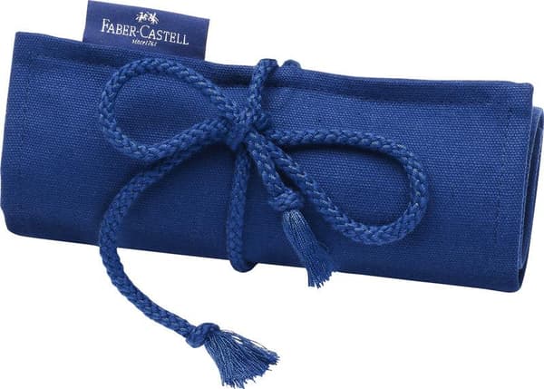 Faber Castell FC-114752 Roll Case, jossa 27 Goldfaber värikynää, 1 kynäteroitin ja 1 Goldfaber 4B lyijykynä