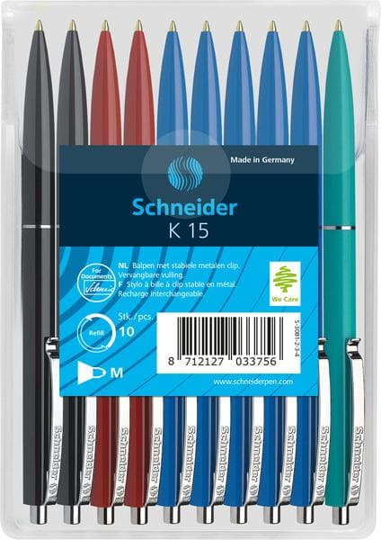 Schneider S-3081-2-3-4 kuglepen K15 10s assorterede farver i hovedtaske