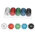Pikkukuva 1 / 2: Pokerimerkit 5 eri nimellisarvoista 100-packia