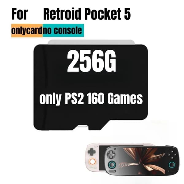 Retroid Pocket 5 Spelkort, 256G Kapacitet, 160 PS2 Spel,256G endast 160 PS2
