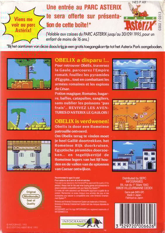 Asterix - Nintendo 8-bit/NES - PAL B/SCN - Cart Only
