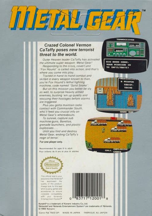 Metal Gear - Nintendo 8-bit/NES - PAL B/SCN - Cart Only