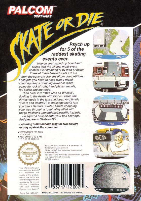 Skate or Die - Nintendo 8-bit/NES - PAL B/SCN - Cart Only