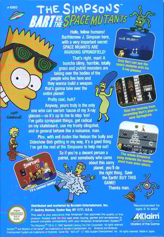 The Simpsons Bart vs. the Space Mutants - Nintendo 8-bit/NES - PAL B/SCN - Cart Only