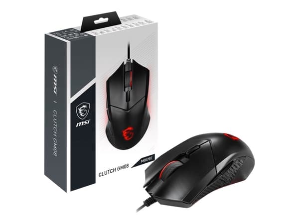 MSI Clutch GM08 - Mus - höger- och vänsterhänta - optisk - 6 knappar - kabelansluten - USB - svart