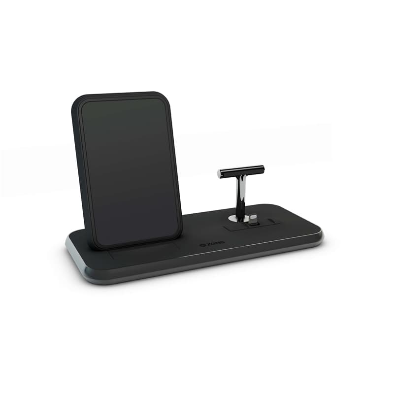 Zens Dual Bordsladdare Qi + Dock 220V-Sladd 10W Svart (Apple Qc 7,5W)