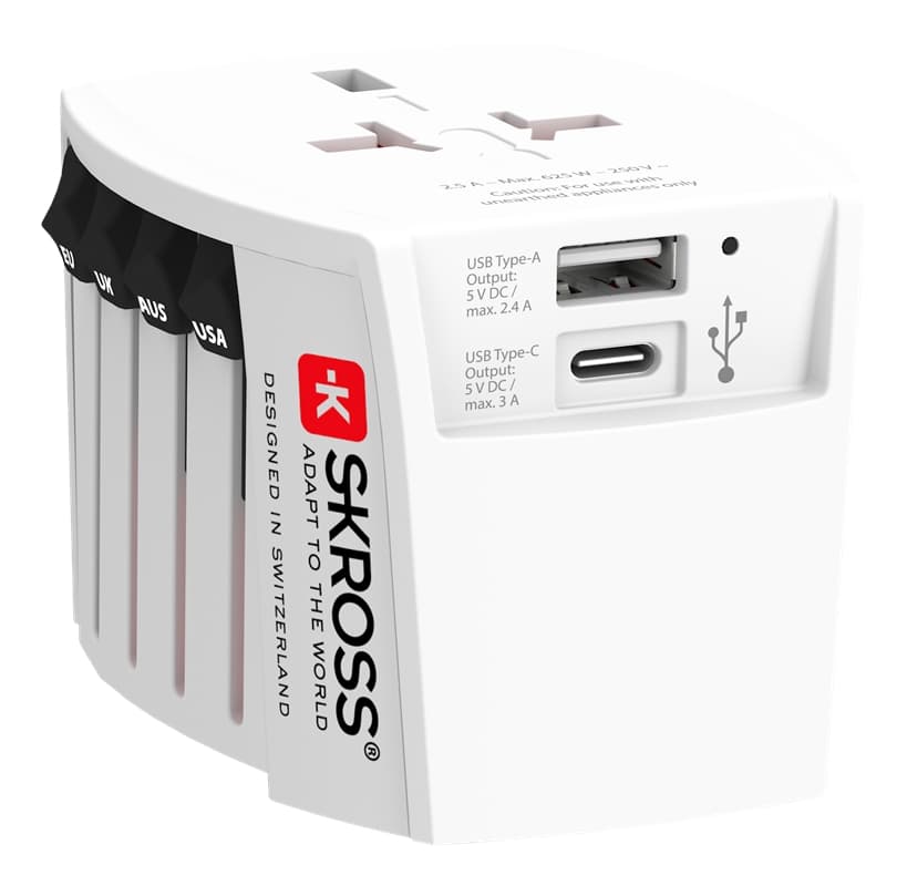 SKROSS MUV USB AC, 2-pole travel adapter with 1x USB-C and 1x USB-A