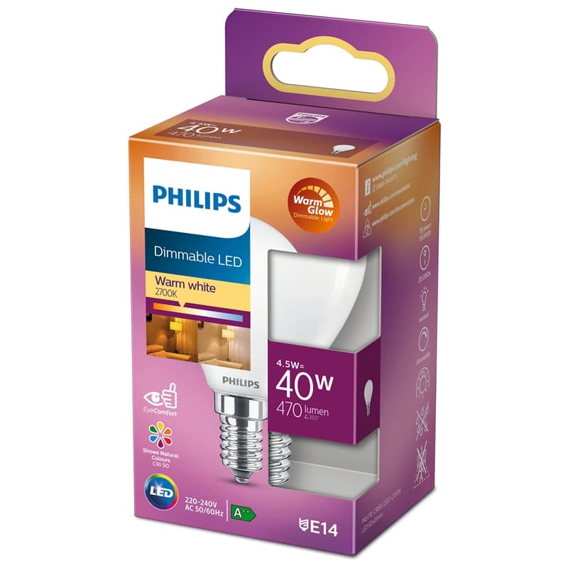 Philips LED E14 Klot 40W Frost Dimbar