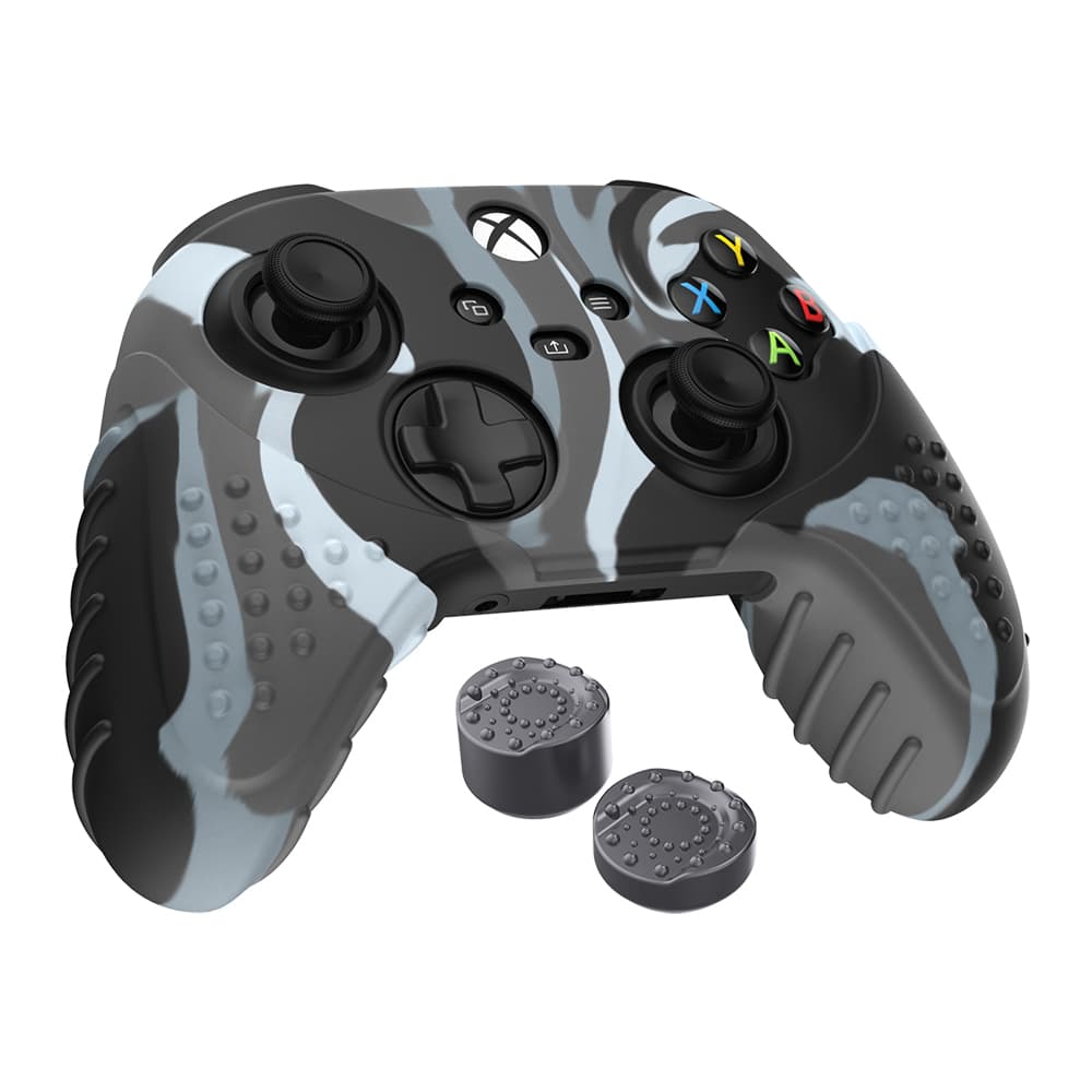 Silikongreb (Silikonehud - Camo og 2 x Pro-Form tommelfingergreb - Grå) til Xbox Series X-controllere
