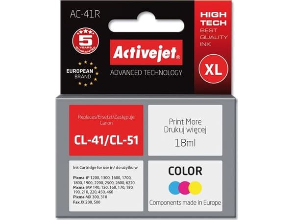 Activejet AC-41R, Korkea (XL) värintuotto, Väripohjainen muste, 18 ml, 1 kpl, Kertapakkaus