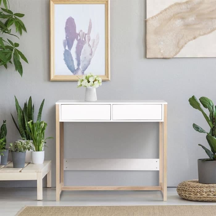 Konsol 2 lådor - Fanerad i ask och vitt - L 76 x D 48 x H 88 cm - ANKARA