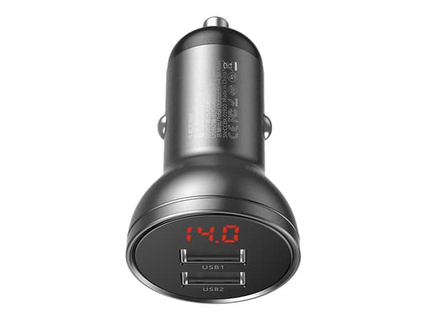 Baseus VCBXA - Autovirtasovitin - 24 Watt - 4,8 A - 2 lähtöliitäntää (USB) - harmaa, hopea musta, Harmaa