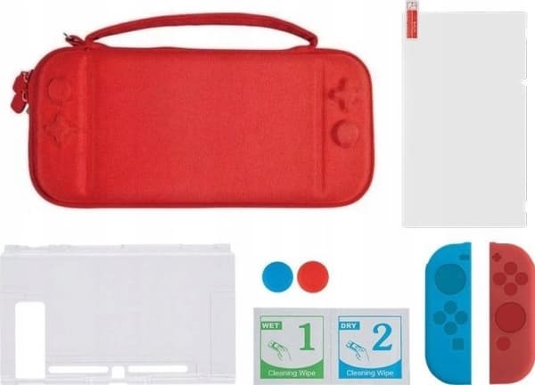 MARIGames 6in1 Fodral Glasfodral för Nintendo Switch / Dss-106 Rött Fodral