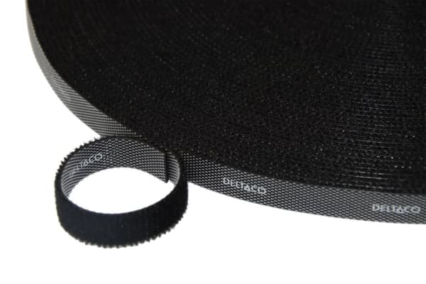 DELTACO Borrelås på rull, bredde 10mm, 25m, svart