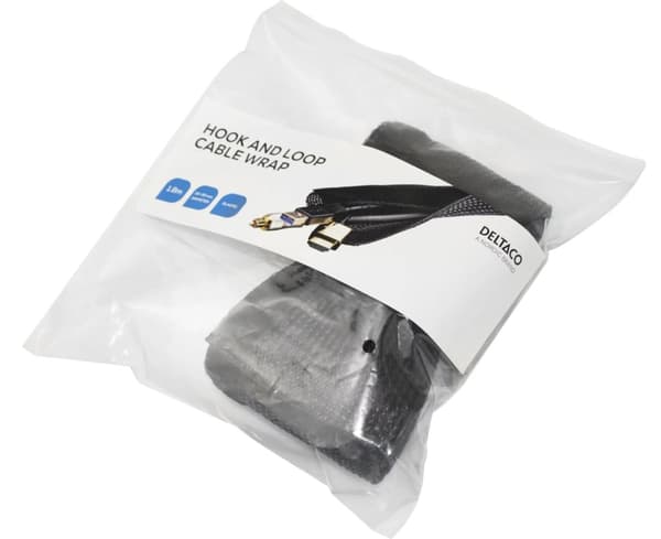 DELTACO kabelsorteringsstrømpe i nylon, burrebånd, 1,8m, sort