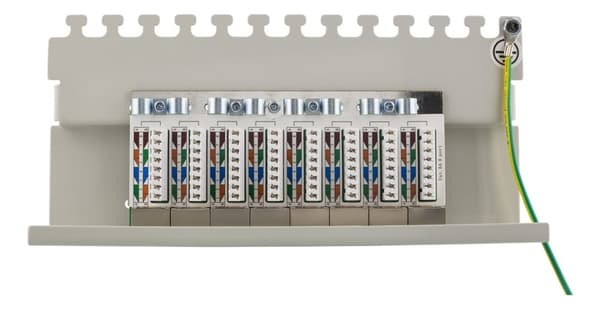 DELTACO Patch Panel, 8xRJ45, Cat6a, wall-mountable, metal, gray