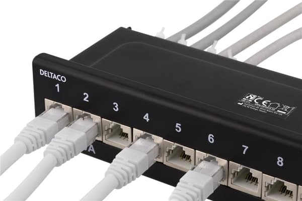 DELTACO Patch Panel, 12xRJ45, Cat6a, wall-mountable, metal, black