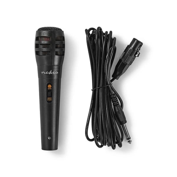 Nedis Mikrofon | Cardioid | Aftageligt kabel | 5.00 m | 80 Hz - 12 kHz | 600 Ohm | -75 dB | Indbygget on/off-knap (tænd/sluk) | Rejsetaske inkluderet