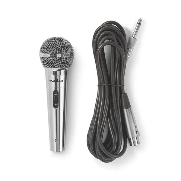 Nedis Mikrofon | Cardioid | Aftageligt kabel | 5.00 m | 80 Hz - 13 kHz | 600 Ohm | -72 dB | Indbygget on/off-knap (tænd/sluk) | Metal | Sølv