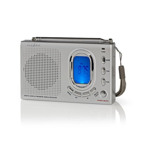 Nedis World Radio | Bærbar design | AM / FM / SW | Batteri drevet / Nettstrøm drevet | Digitalt | 1.5 W | Hodetelefonutgang | Vekkeklokke | Sleep time