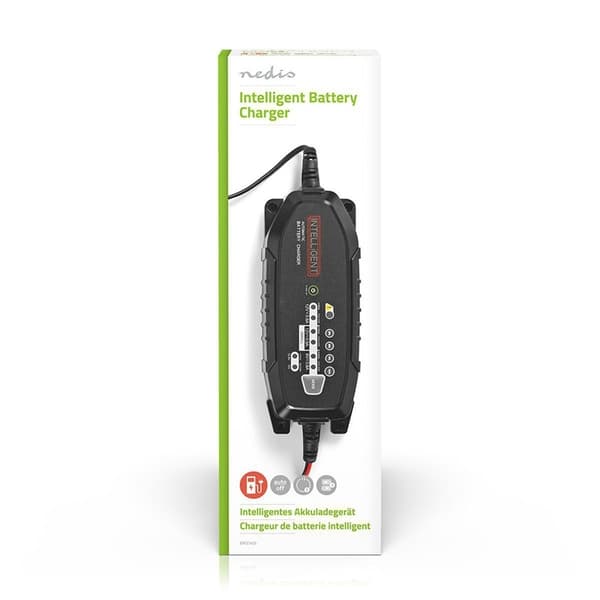 Nedis Bly Batteri Oplader | 6 / 12 / 12.8 V DC | 3.8 A | Opladning | Euro / Type C (CEE 7/16) | Batteri klemmer | Energi fra batteritype: AGM / Gel /