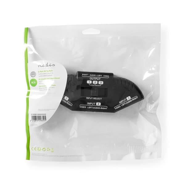 Nedis Composite Video Switch | 3-Port port(s) | Anslutningsingång: 3x Composite Video (RWY) | Anslutningsutgång: 1x Composite Video (RWY) | 1024x576 |