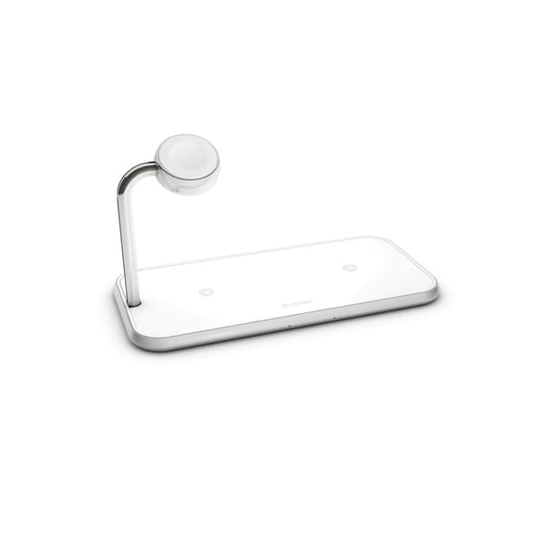 ZENS Triple Alu. Lader QI Trådløs 220V-kabel  2x10W Hvit med Apple Watch Lader (Apple QC 7,5W)