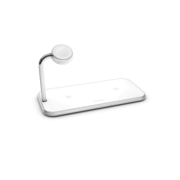 ZENS Triple Alu. Lader QI Trådløs 220V-kabel  2x10W Hvit med Apple Watch Lader (Apple QC 7,5W) Hvit