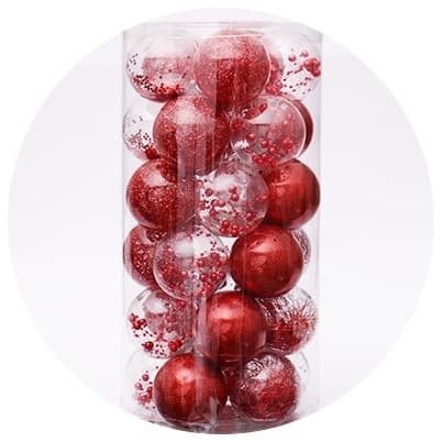 Julekuler 30stk, Glitter Red