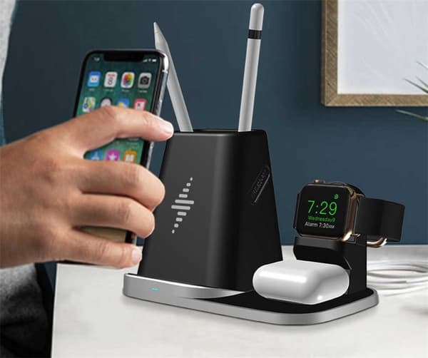 Qi trådløs ladepennholder for smarttelefon, iWatch, Airpods