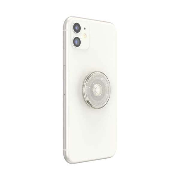 Popsockets Clear Glitter Silver Avtagbart Grip Med Ställfunktion