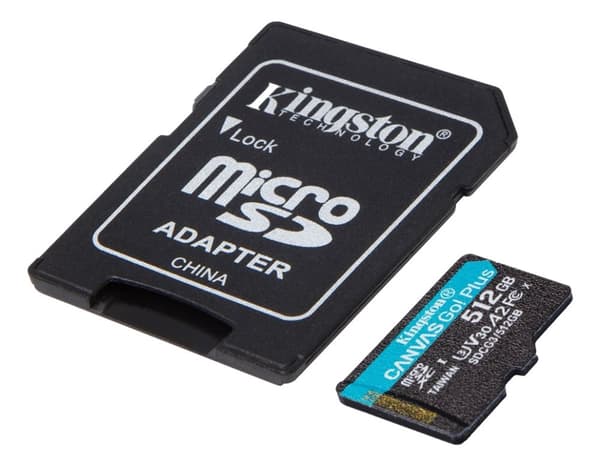 Kingston 512 GB microSDXC Canvas Go Plus 170R A2 U3 V30-kort + ADP