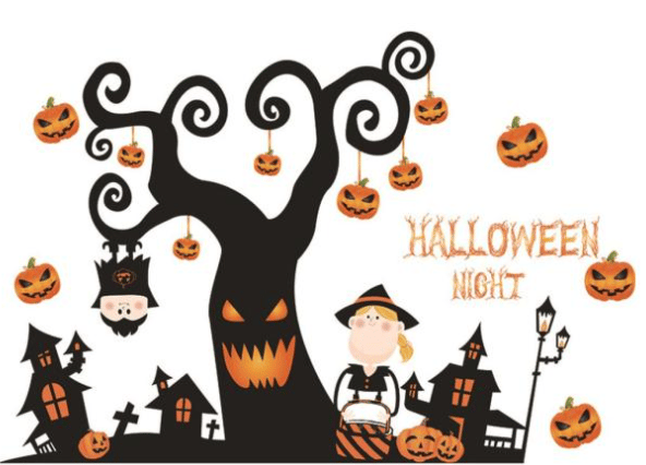 Väggdekoration med halloweenmotiv, Läskigt träd 60x90cm