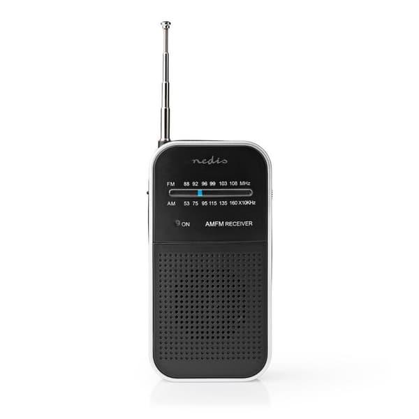 Nedis FM-radio | Bærbart design | AM / FM | Batteri | Analog | 1.5 W | Sort hvid skærm | Hovedtelefonudgang | IP20 | Aluminium / Sort