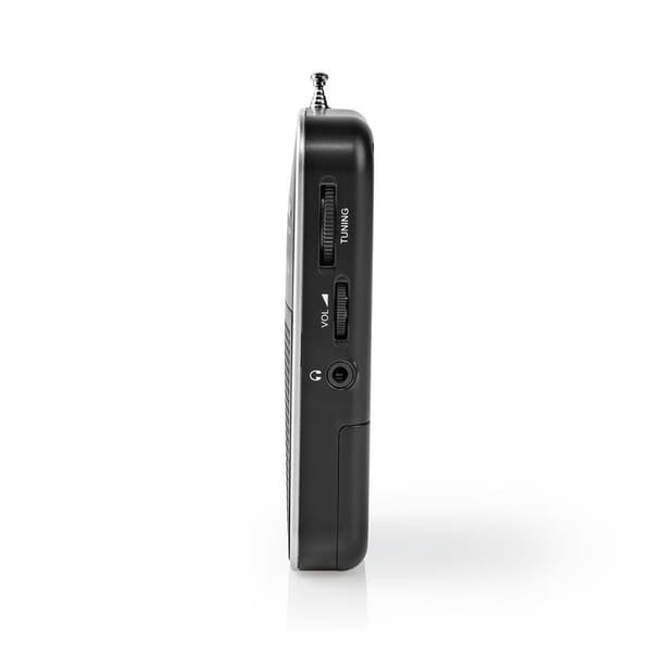 Nedis FM-radio | Bærbart design | AM / FM | Batteri | Analog | 1.5 W | Sort hvid skærm | Hovedtelefonudgang | IP20 | Aluminium / Sort