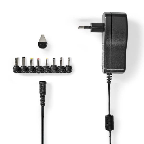 Nedis Universal AC strømadapter | 18 W | 3 - 12 V DC | 1.10 m | 1.5 A | 8 plug(s) | Sort