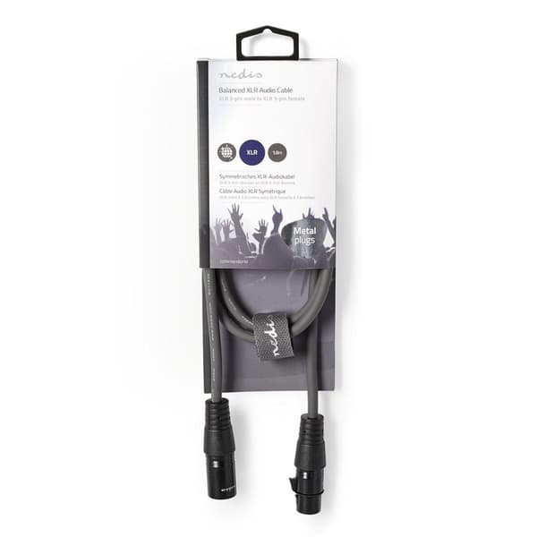 Nedis Balansert lydkabel | XLR 3-Pin Han | XLR 3-Pin Hun | Nikkel belagt | 1.00 m | Rund | PVC | Mørk Grå | Pappetui