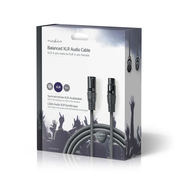 Nedis Balansoitu Audiojohto | XLR 3-Pin uros | XLR 3-Pin naaras | Niklattu | 10.0 m | Pyöreä | PVC | Tummanharmaa | Pakkaus