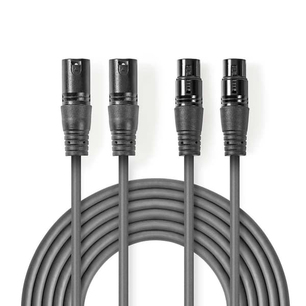 Nedis Balansert lydkabel | 2x XLR 3-Pin Han | 2x XLR 3-Pin Hun | Nikkel belagt | 1.50 m | Rund | PVC | Mørk Grå | Pappetui