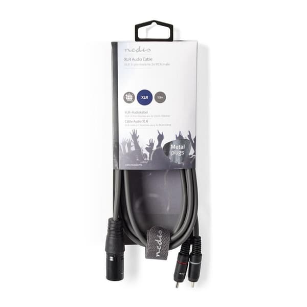 Nedis Balanserad ljudkabel | XLR 3-stifts hane | 2x RCA Hane | Nickelplaterad | 1.50 m | Rund | PVC | Mörkgrå | Kartonghylsa