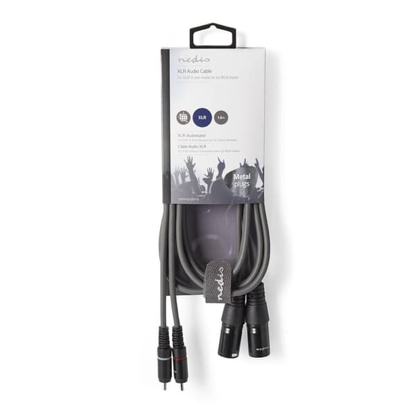 Nedis Balanserad ljudkabel | 2x XLR 3-Pin Hane | 2x RCA Hane | Nickelplaterad | 1.50 m | Rund | PVC | Mörkgrå | Kartonghylsa