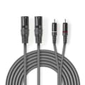 Miniatyrbild 2 av 4: Nedis Balanserad ljudkabel | 2x XLR 3-Pin Hane | 2x RCA Hane | Nickelplaterad | 1.50 m | Rund | PVC | Mörkgrå | Kartonghylsa