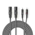 Miniatyrbild 1 av 4: Nedis Balanserad ljudkabel | 2x XLR 3-Pin Hane | 2x RCA Hane | Nickelplaterad | 1.50 m | Rund | PVC | Mörkgrå | Kartonghylsa