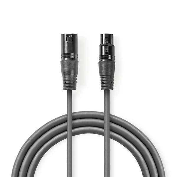 Nedis DMX Adapter Cable | XLR 3-Pin Han | XLR 3-Pin Hun | Nikkel belagt | 5.00 m | Rund | PVC | Mørk Grå | Pappetui